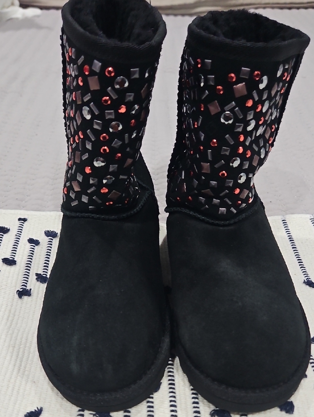 UGG Black Short Crystal-Embellished Winter Boots